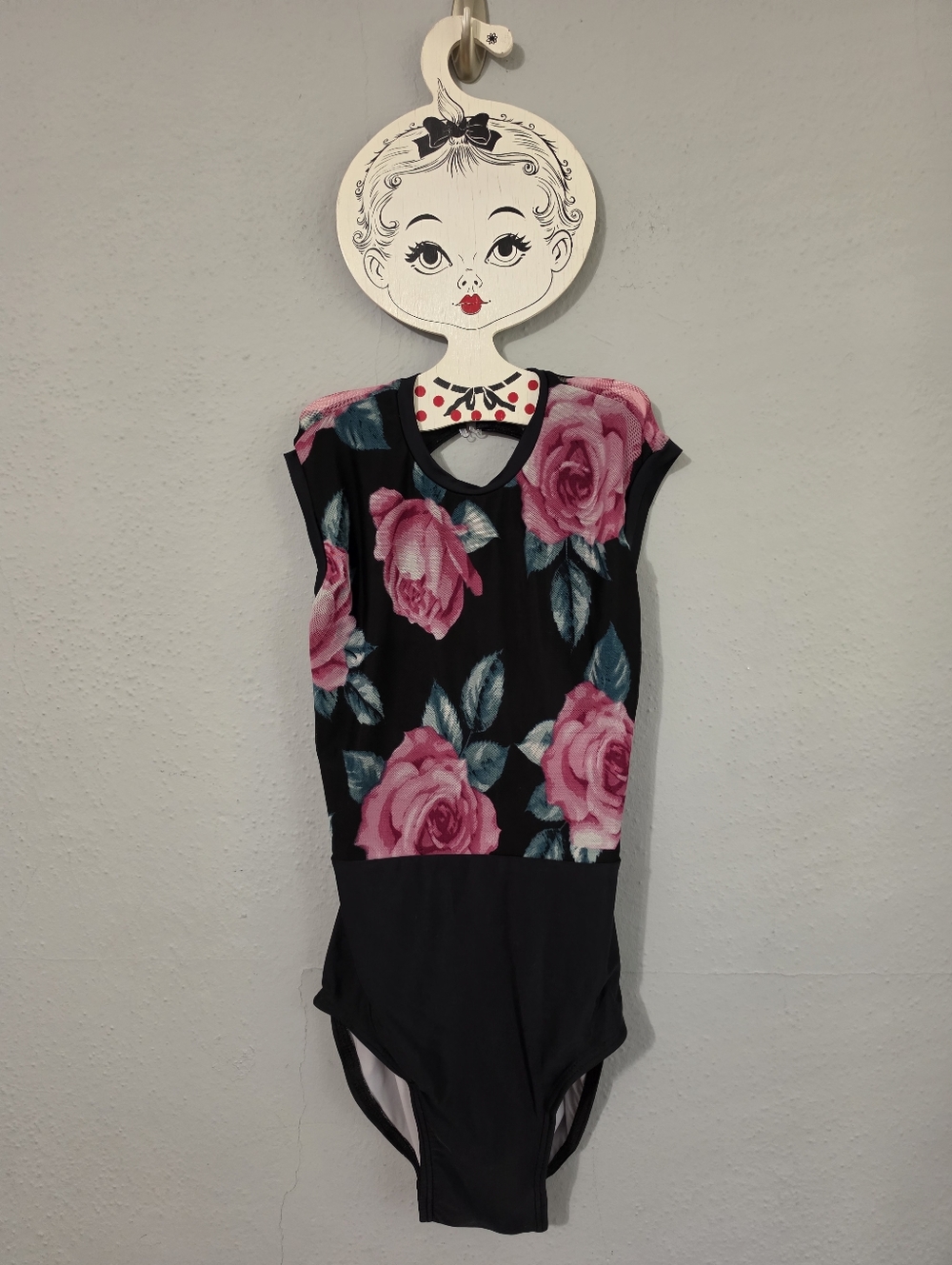 KAS Handmade in the USA Rose Flower Black Leotard Dancewear Size Med